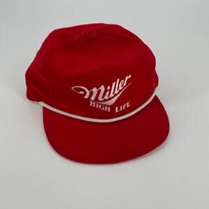 Miller Beer Hat red corduroy snapback cap Made in USA alcohol promo vtg
